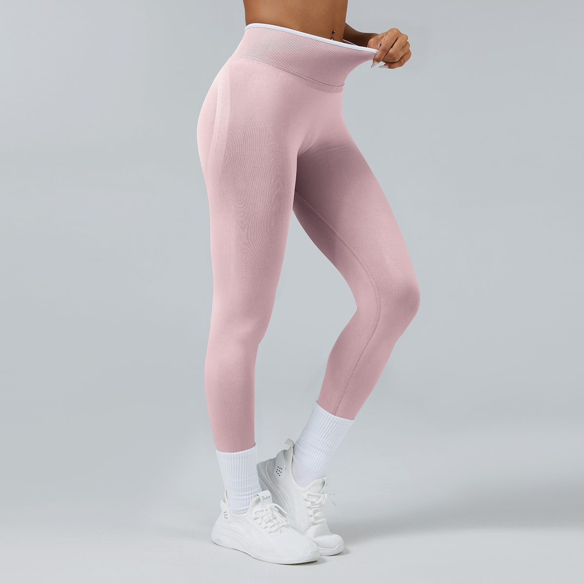 Contrast Trim Seamless High Waist Yoga Leggings - Pink