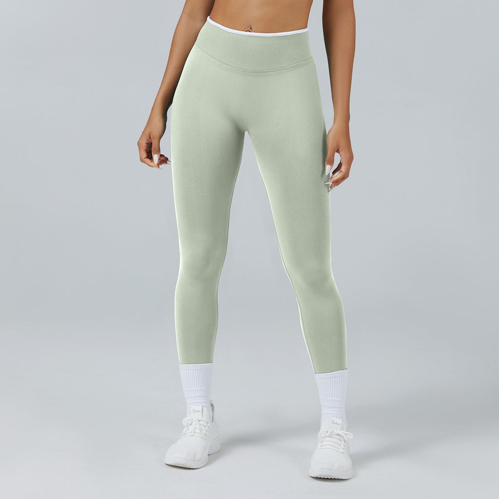 Contrast Trim Seamless High Waist Yoga Leggings - Pistachio
