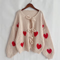 Heart And Strawberry Tie Front Cardigan - Apricot