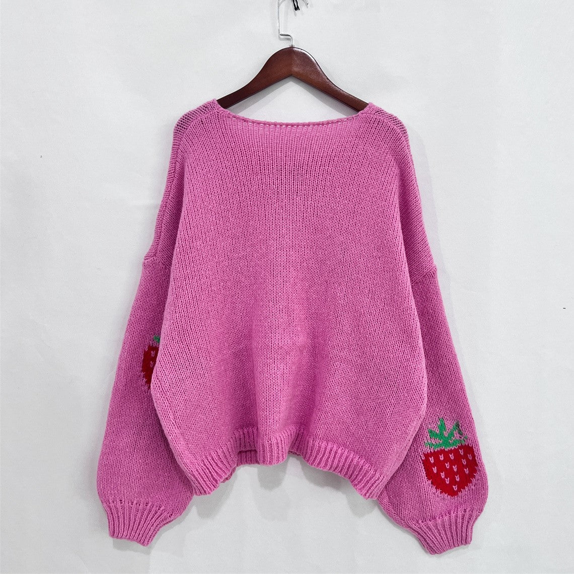 Heart And Strawberry Tie Front Cardigan - Pink_S - 1