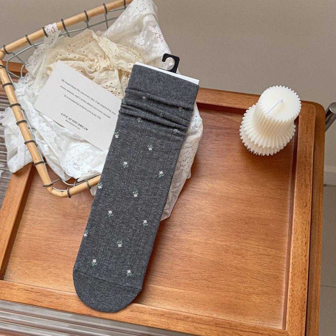 Ditsy Floral Ribbed Slouch Socks - DarkGray