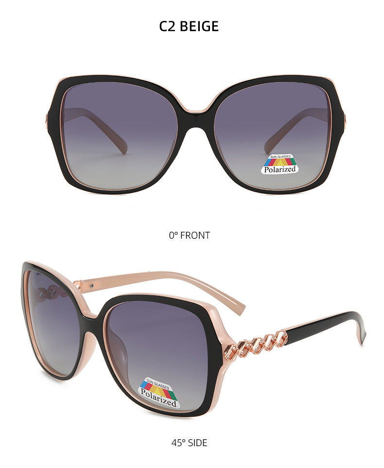 Oversized Square Sunglasses With Twisted Chain Arms - BEIGE