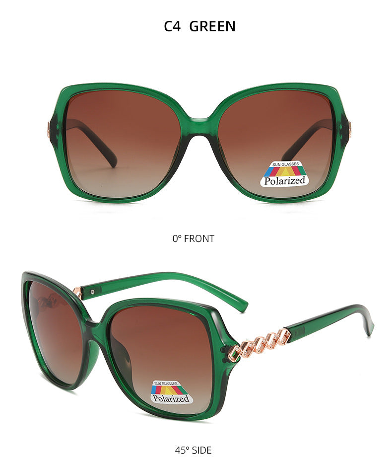 Oversized Square Sunglasses With Twisted Chain Arms - GREEN