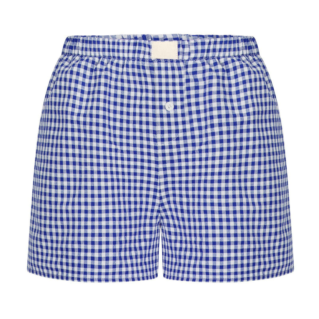 Gingham Check Elastic Waist Lounge Shorts - Blue