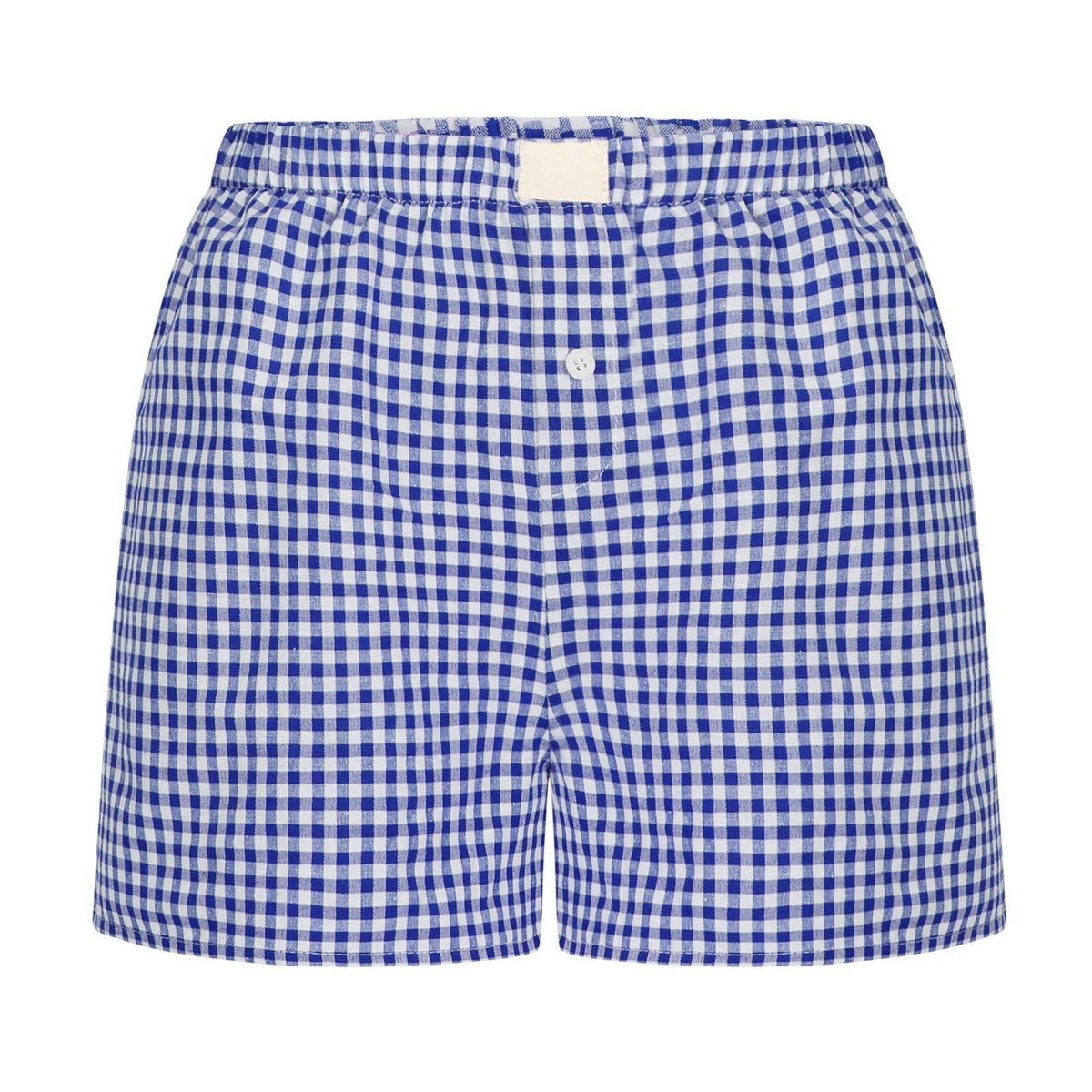 Gingham Check Elastic Waist Lounge Shorts - Blue