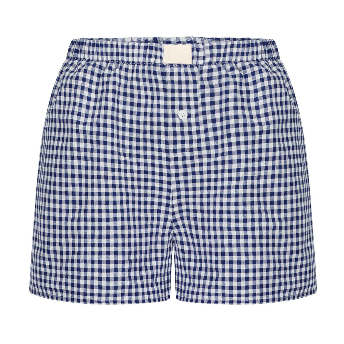 Gingham Check Elastic Waist Lounge Shorts - Deep Blue - 1