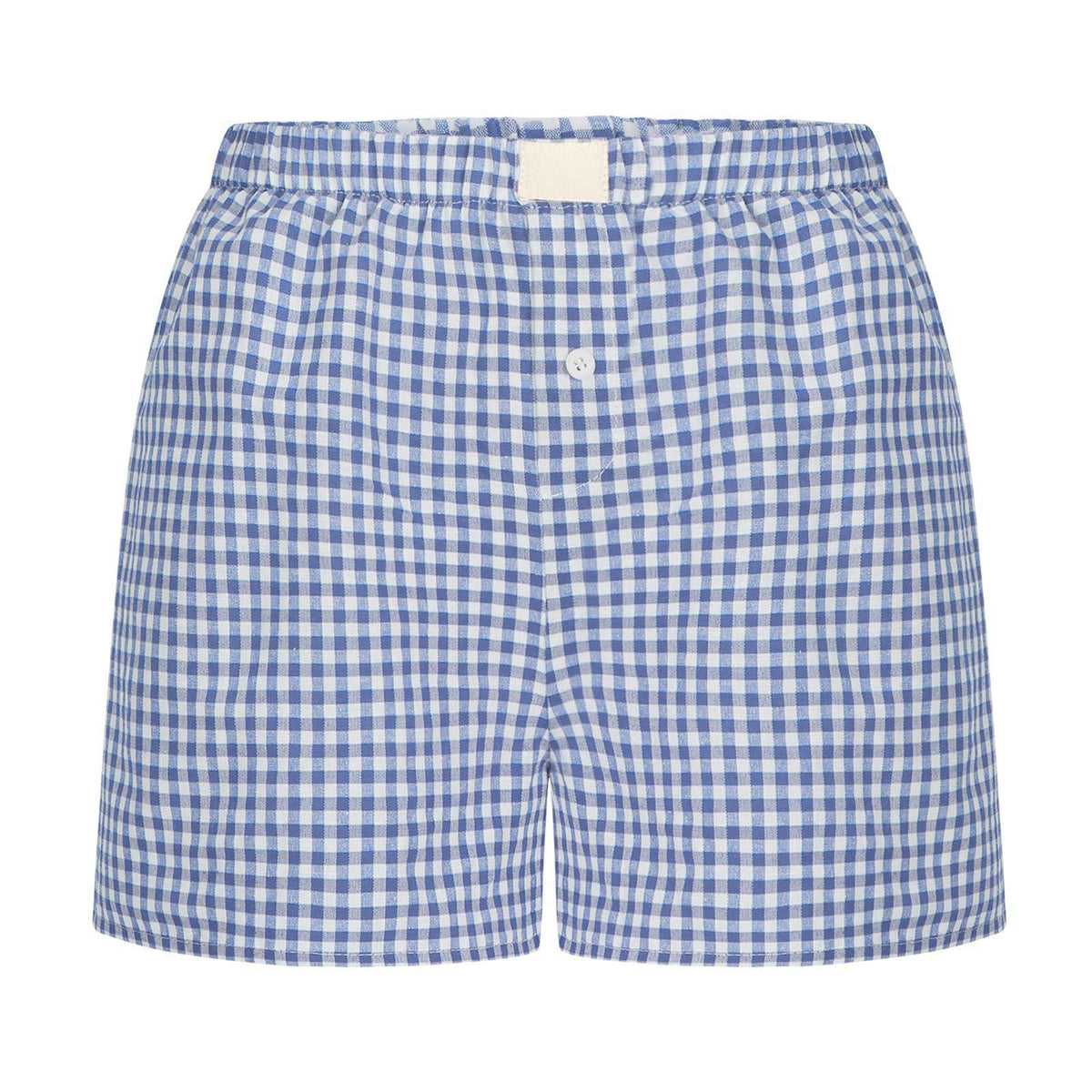 Gingham Check Elastic Waist Lounge Shorts - Light blue