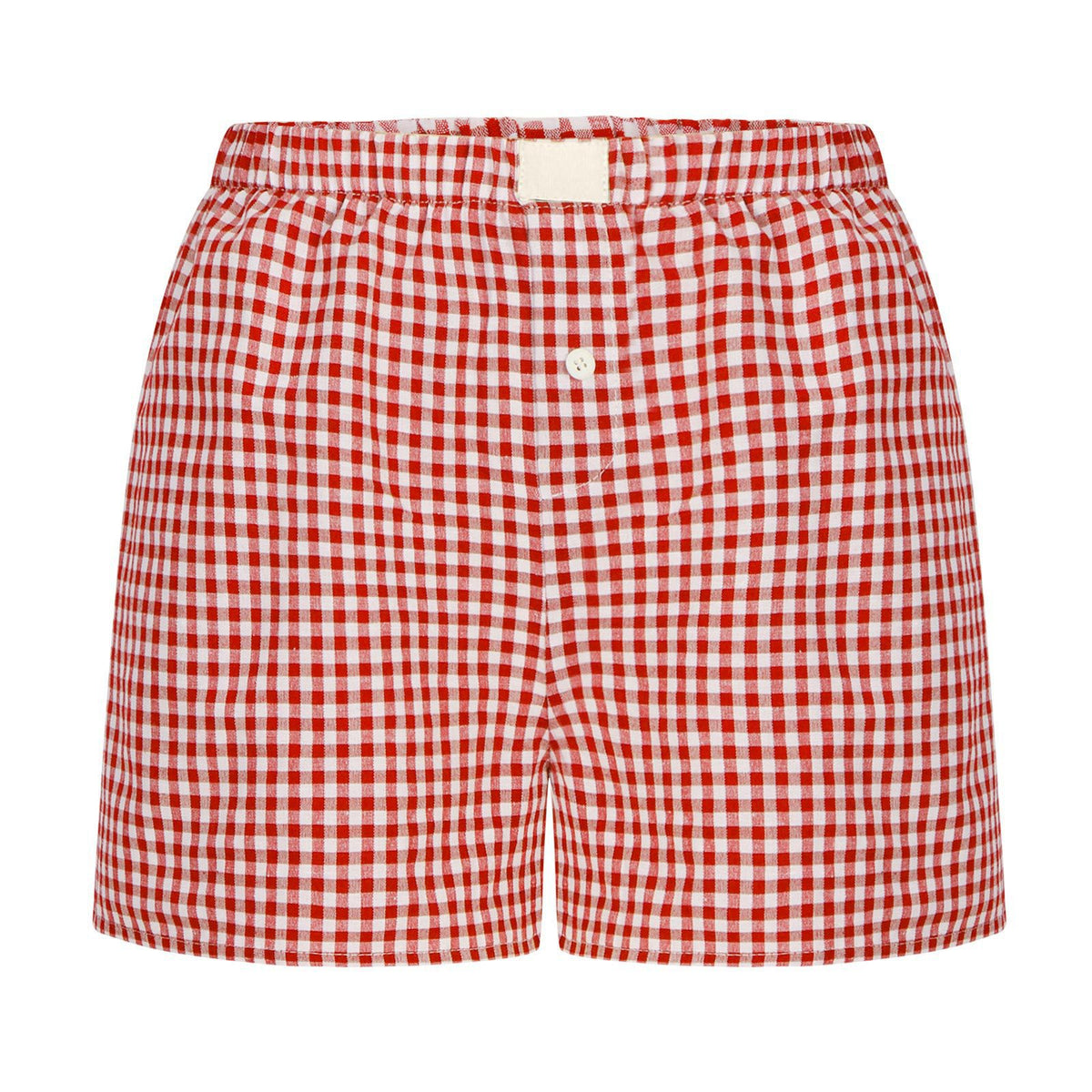 Gingham Check Elastic Waist Lounge Shorts - Red
