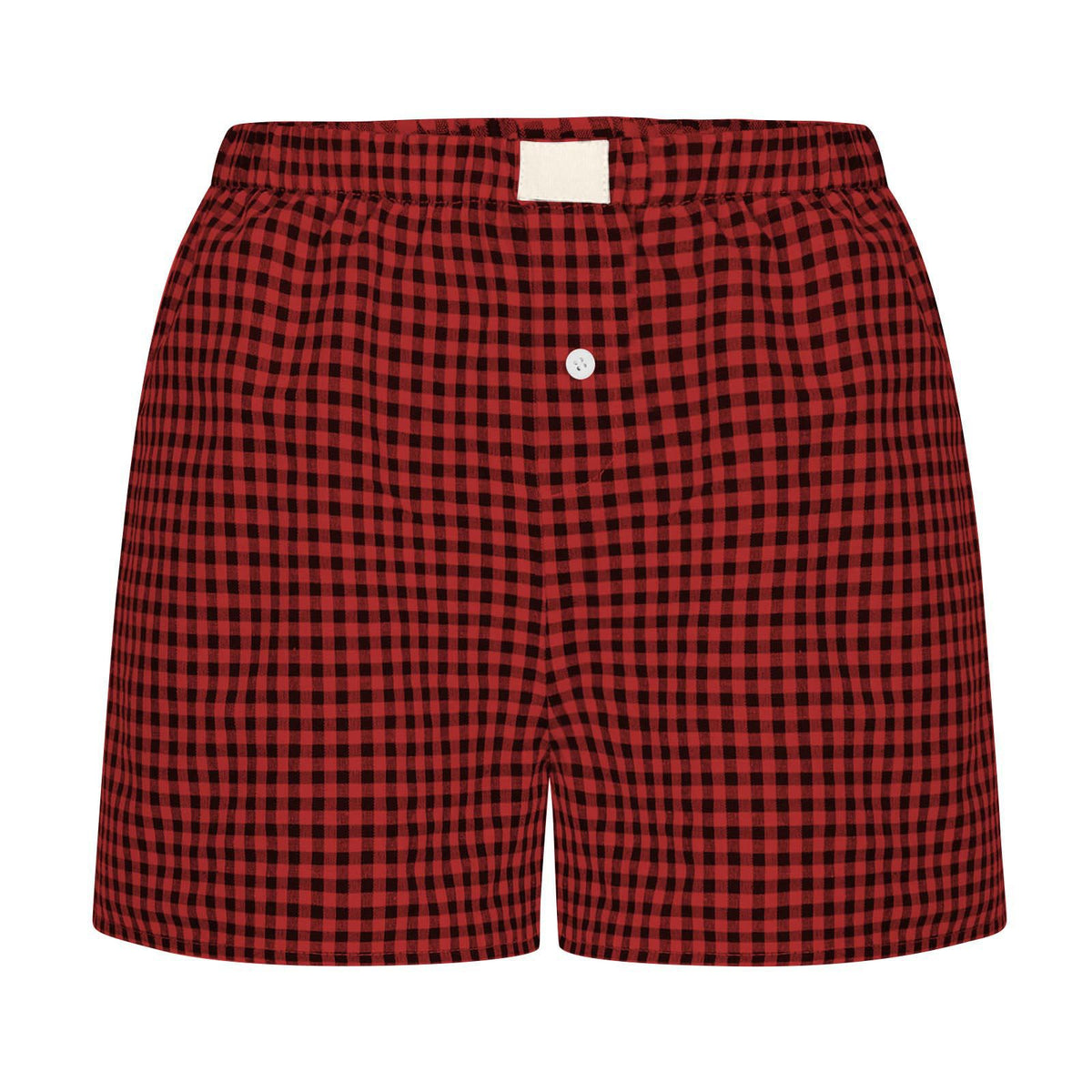 Gingham Check Elastic Waist Lounge Shorts - Red black
