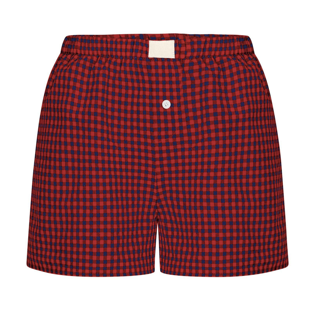 Gingham Check Elastic Waist Lounge Shorts - Red blue