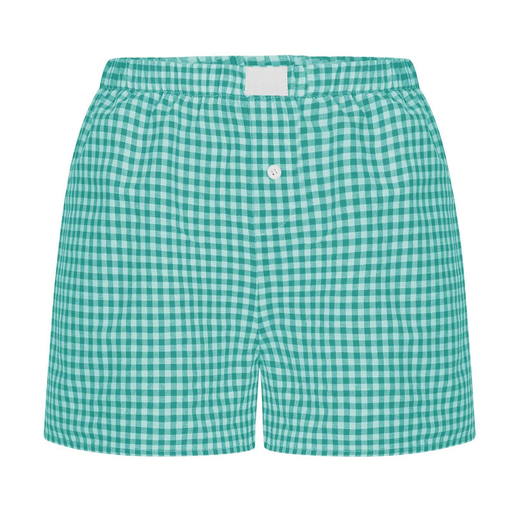Gingham Check Elastic Waist Lounge Shorts - Turquoise