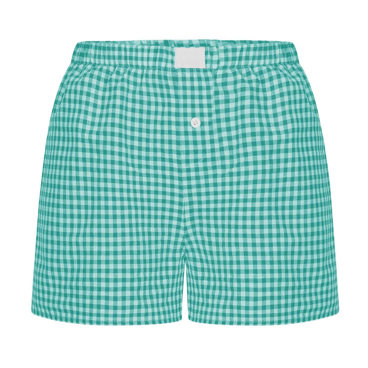 Gingham Check Elastic Waist Lounge Shorts - Turquoise
