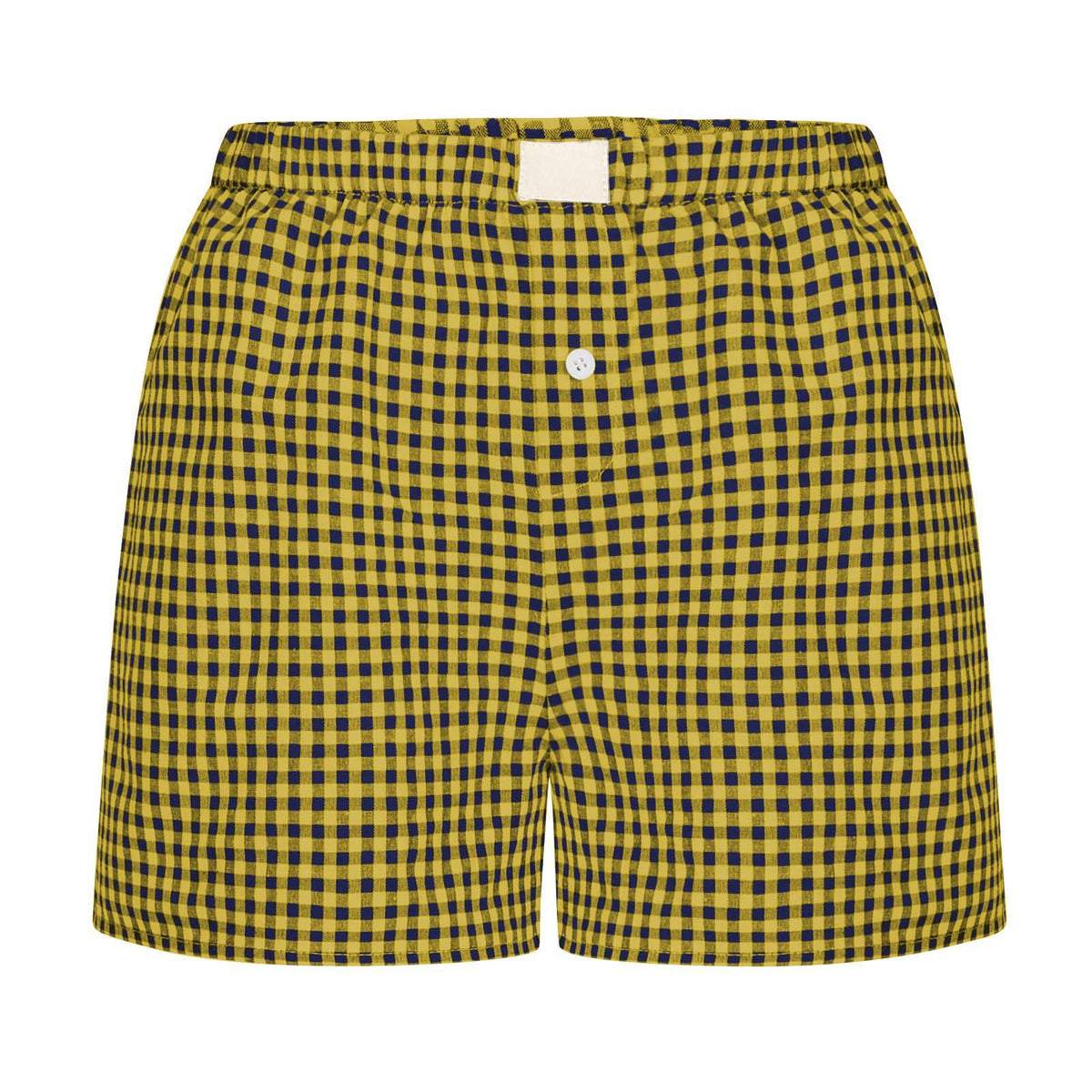 Gingham Check Elastic Waist Lounge Shorts - mustard