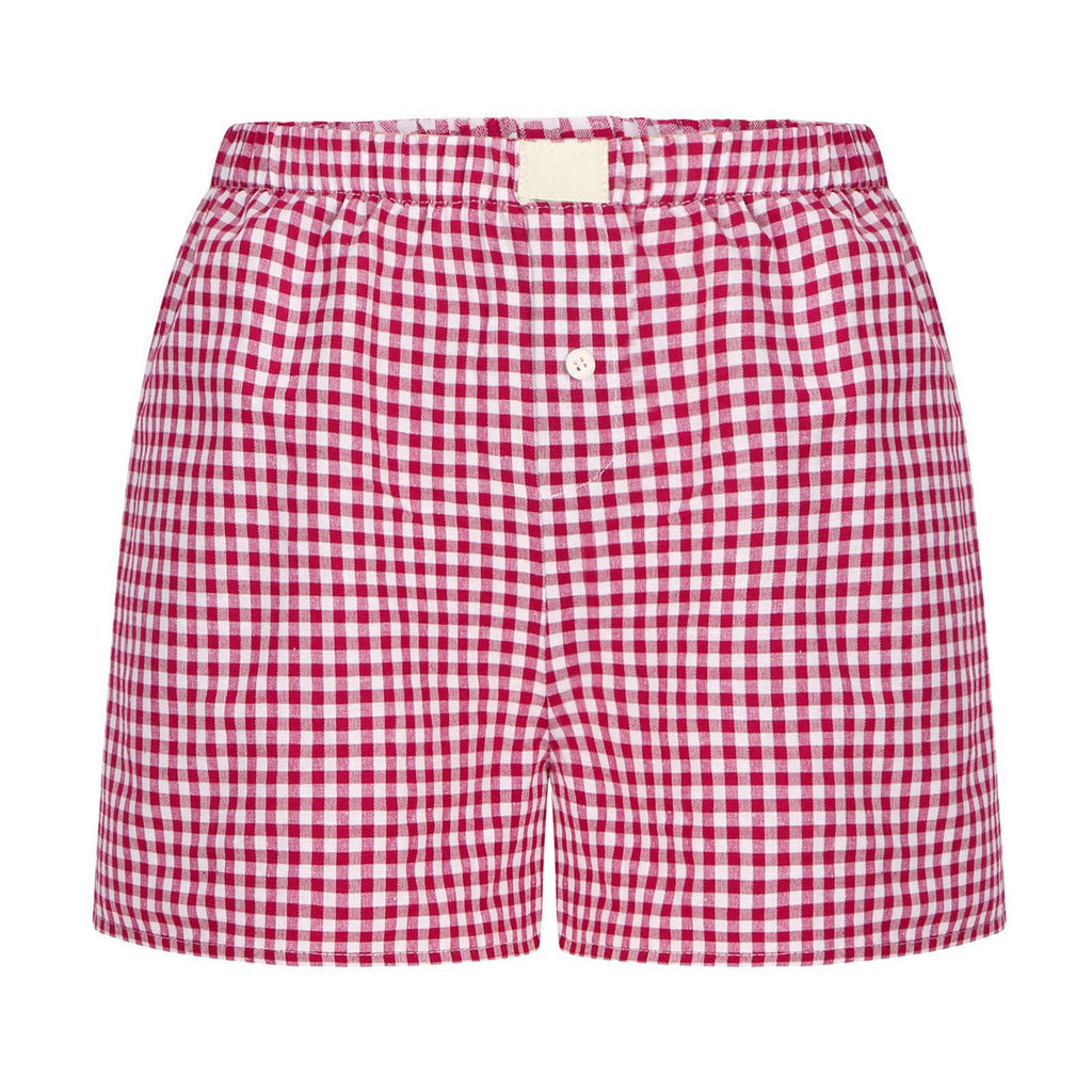 Gingham Check Elastic Waist Lounge Shorts - pink