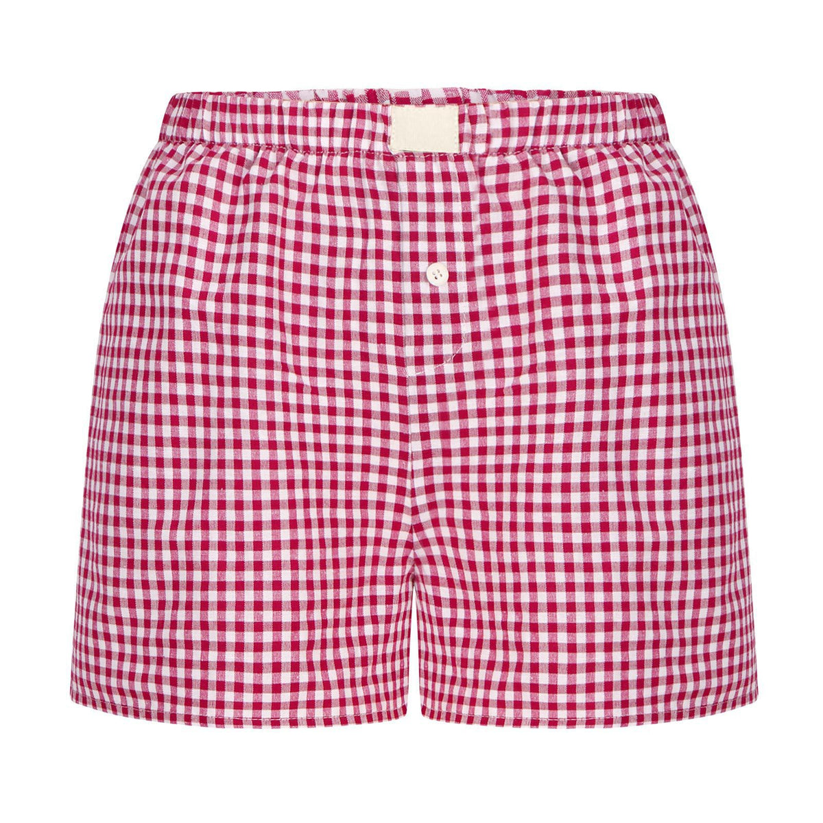 Gingham Check Elastic Waist Lounge Shorts - pink