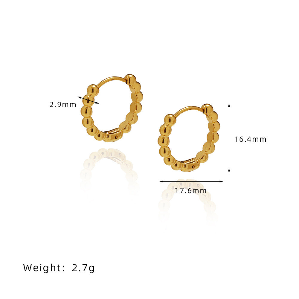 Beaded Ball Huggie Hoop Earrings - Gold