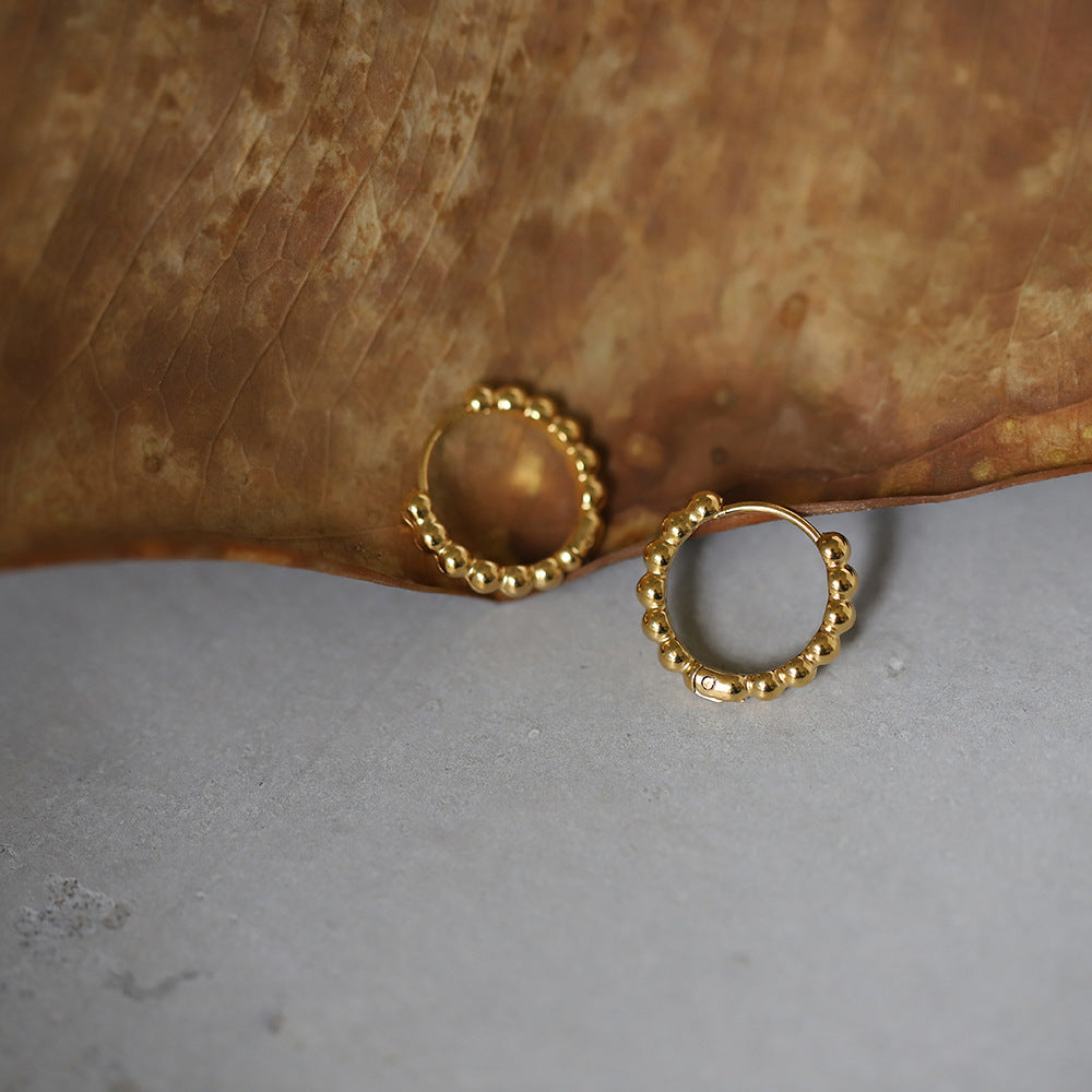 Beaded Ball Huggie Hoop Earrings - Gold - 1