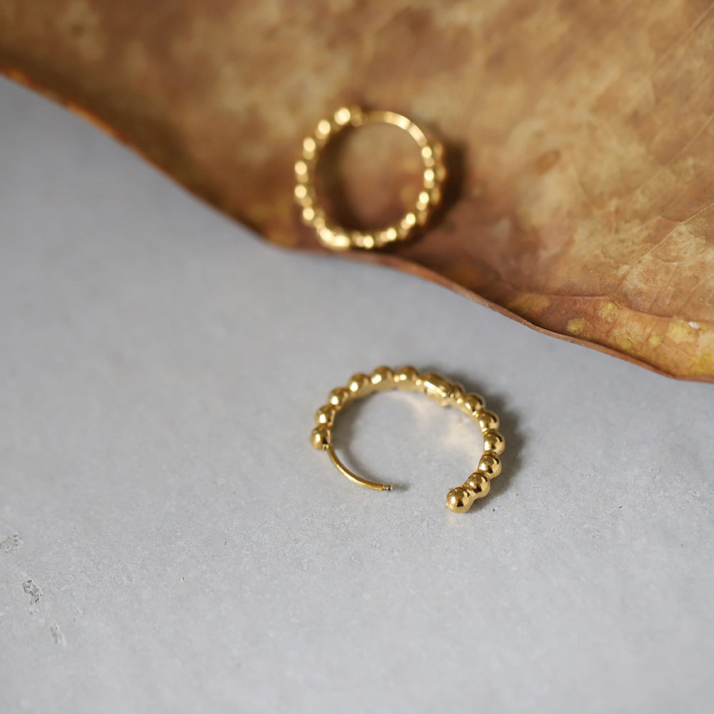 Beaded Ball Huggie Hoop Earrings - Gold - 2