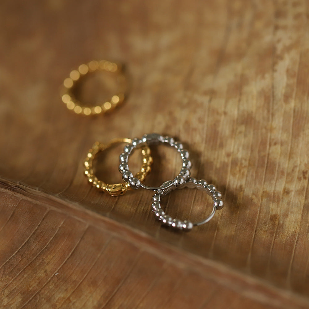 Beaded Ball Huggie Hoop Earrings - Gold - 3