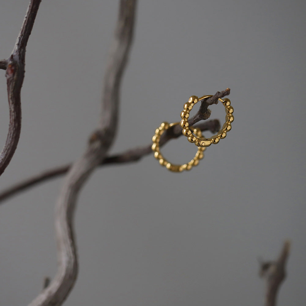 Beaded Ball Huggie Hoop Earrings - Gold - 4