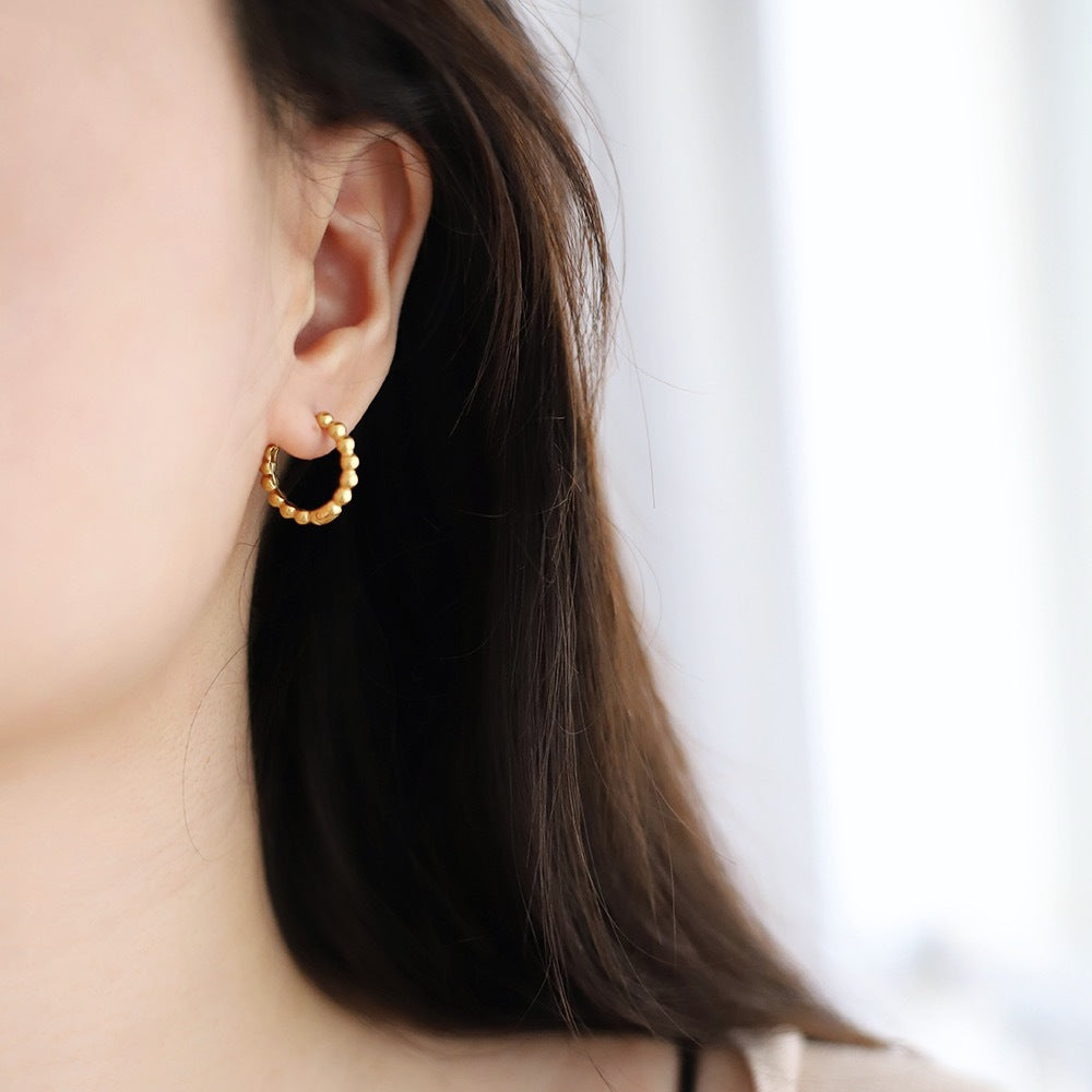 Beaded Ball Huggie Hoop Earrings - Gold - 5