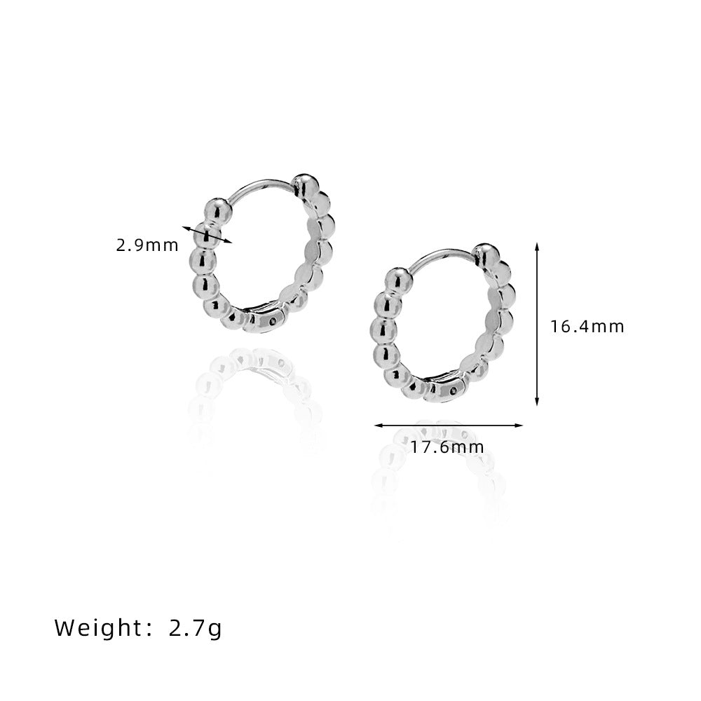 Beaded Ball Huggie Hoop Earrings - Silvery