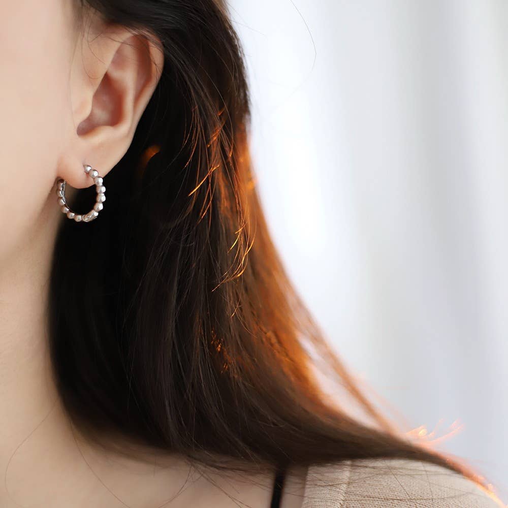 Beaded Ball Huggie Hoop Earrings