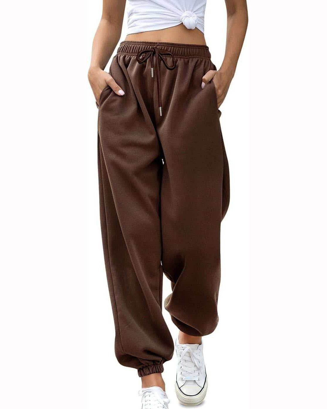 Cuffed Sweatpants With Elastic Drawstring Waist - Coffee