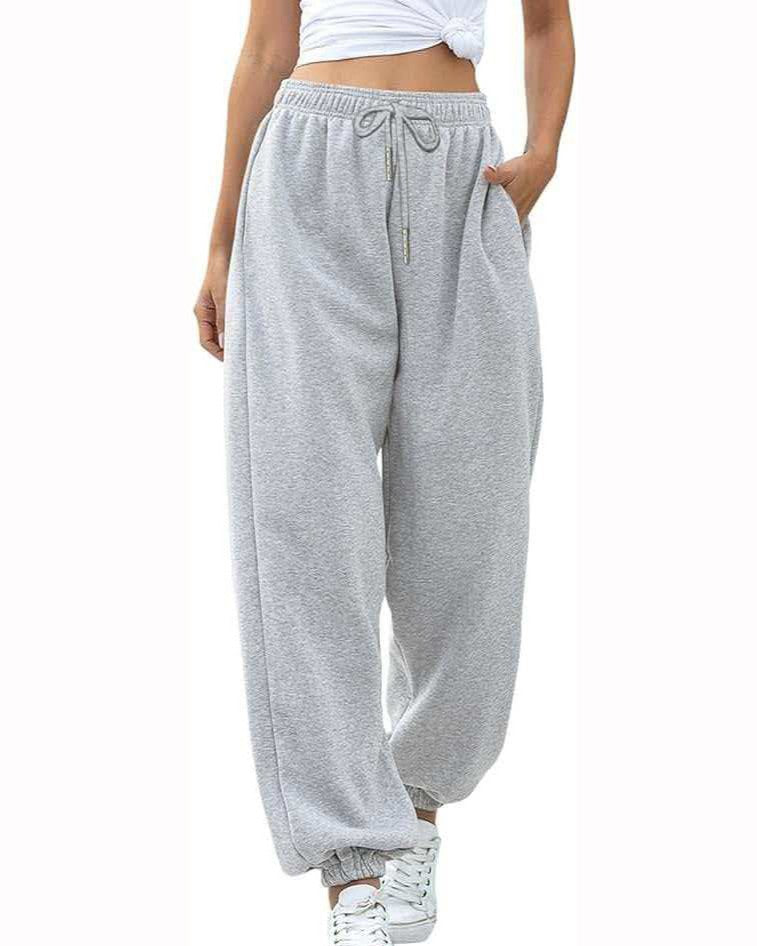 Cuffed Sweatpants With Elastic Drawstring Waist - Gray