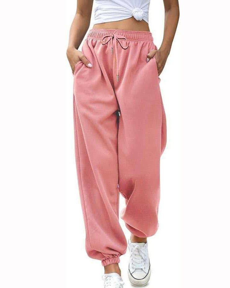 Cuffed Sweatpants With Elastic Drawstring Waist - Pink