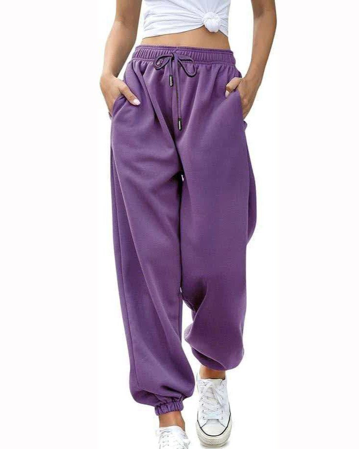 Cuffed Sweatpants With Elastic Drawstring Waist - Purple