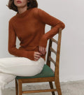 Lightweight Sheer Crewneck Knit Top - Caramel