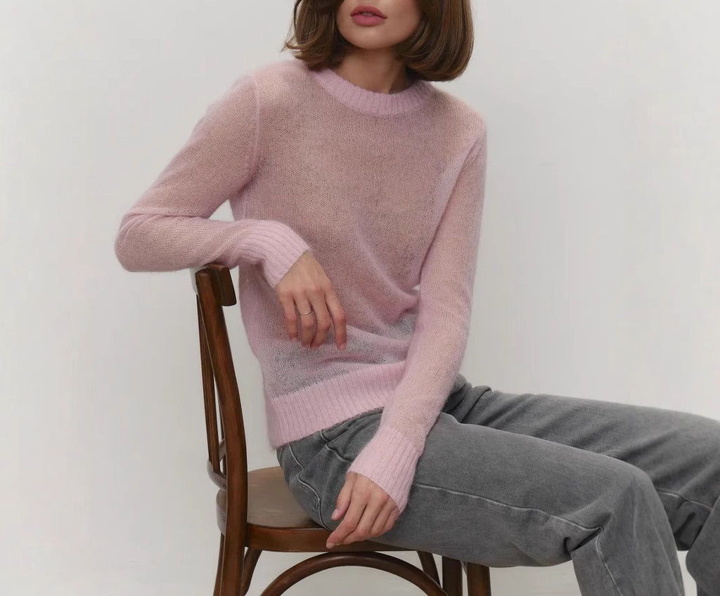 Lightweight Sheer Crewneck Knit Top - view 1