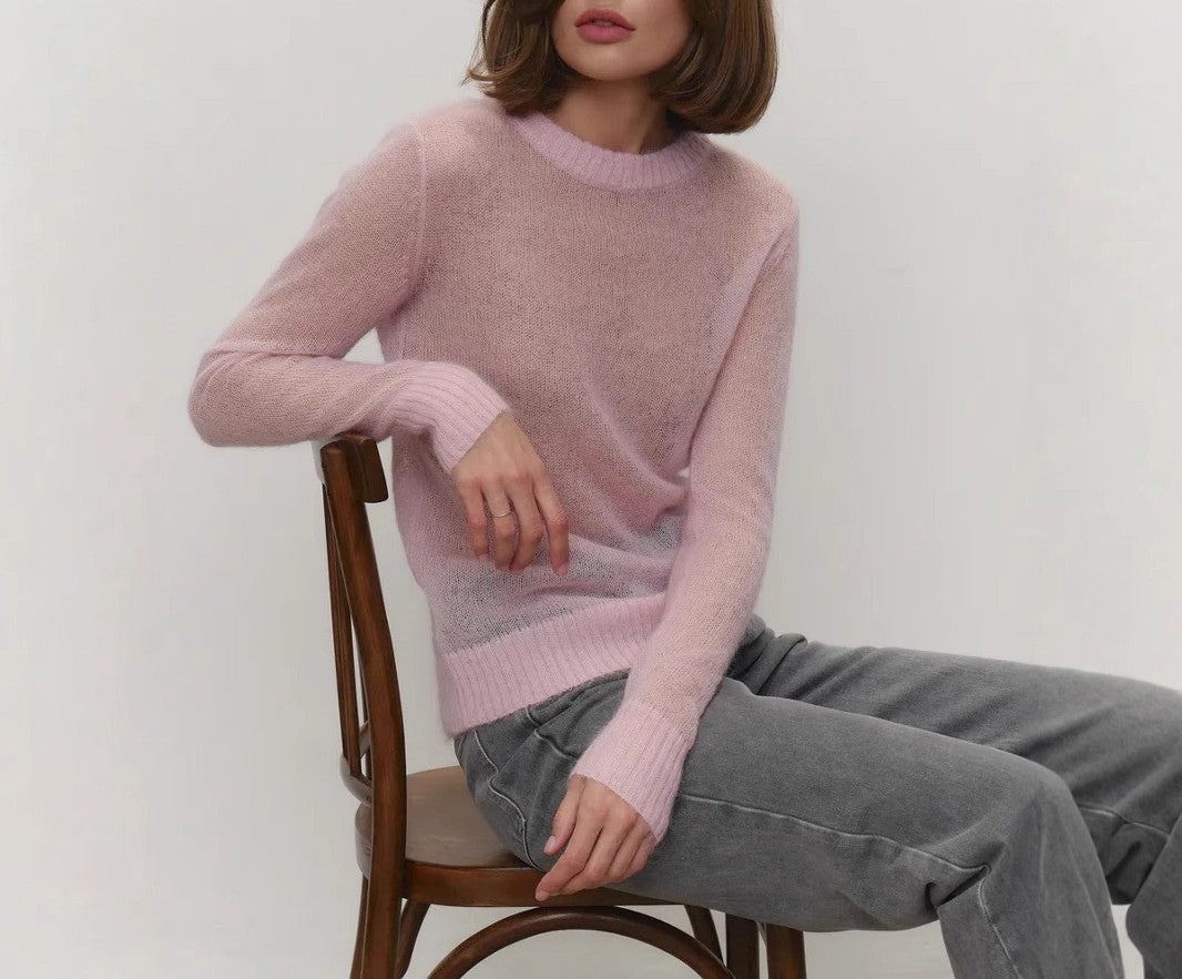 Lightweight Sheer Crewneck Knit Top - view 1