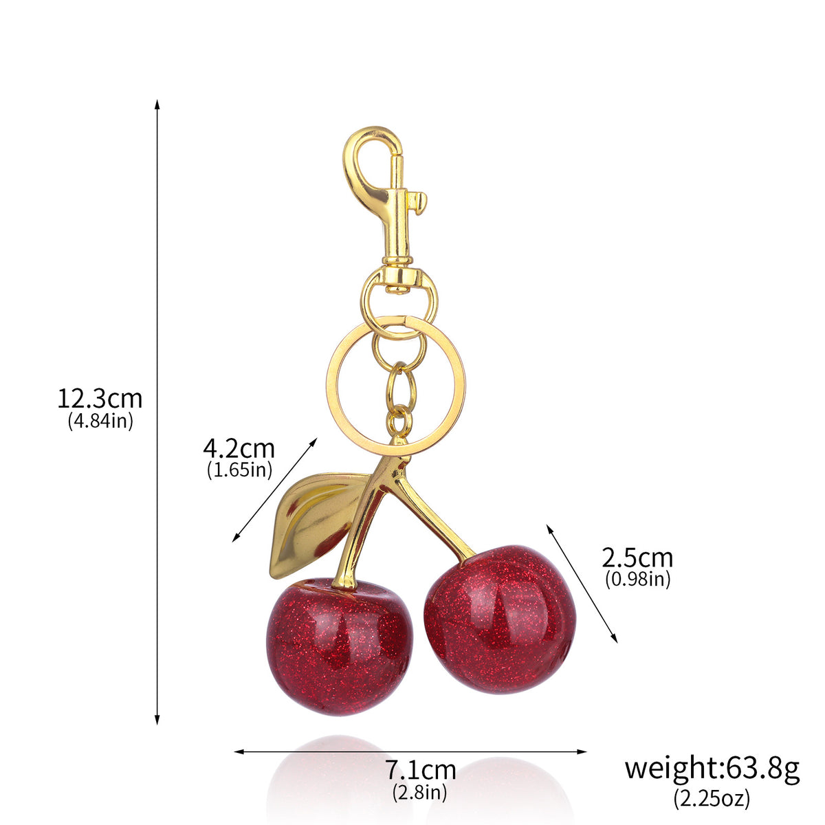Glossy Cherry Pair Bag Charm Keyring - Gold
