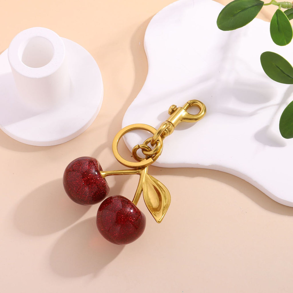 Glossy Cherry Pair Bag Charm Keyring