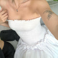 Shirred Strapless Ruffle Tiered Midi Dress - White