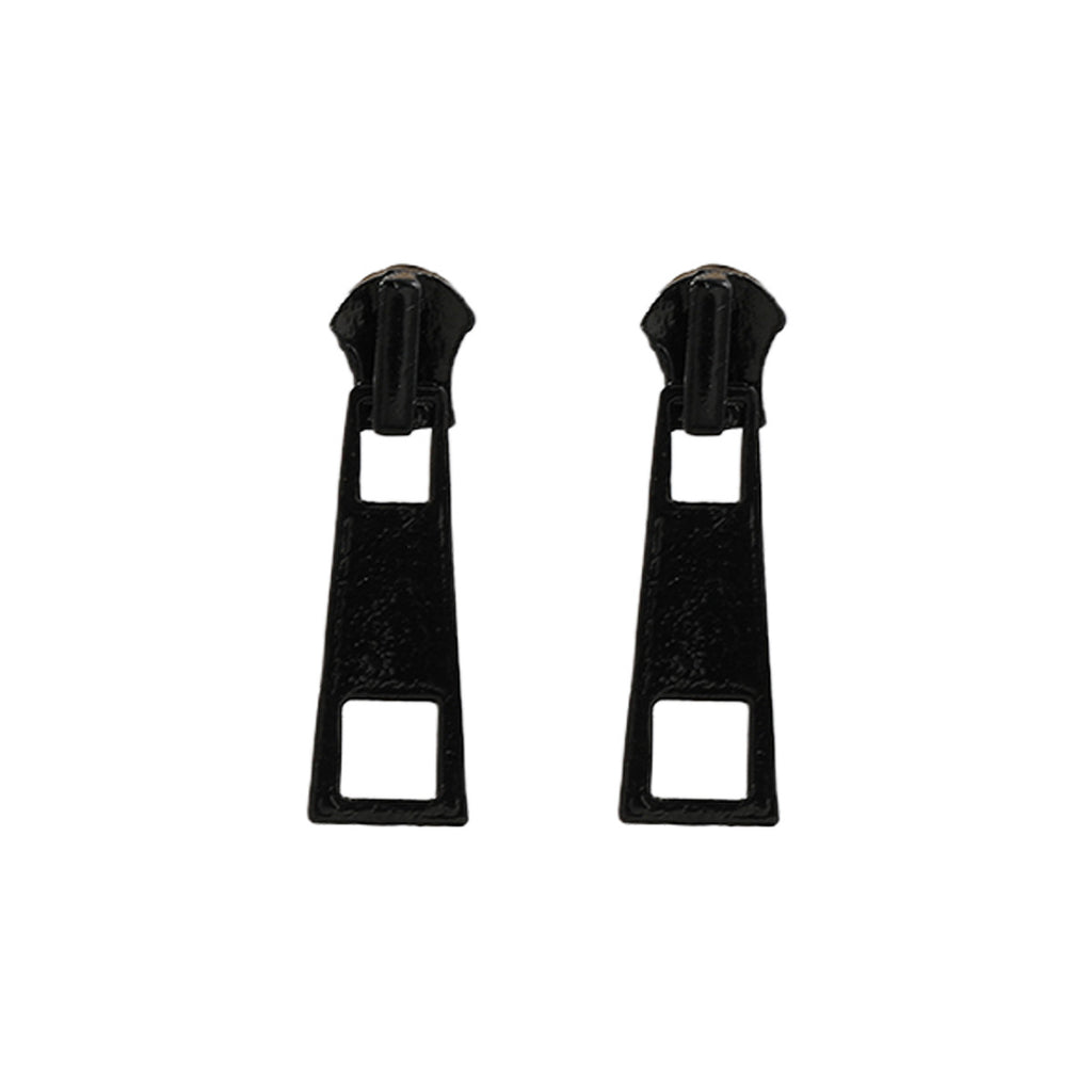 Playful Zipper Pull Dangle Earrings - Black