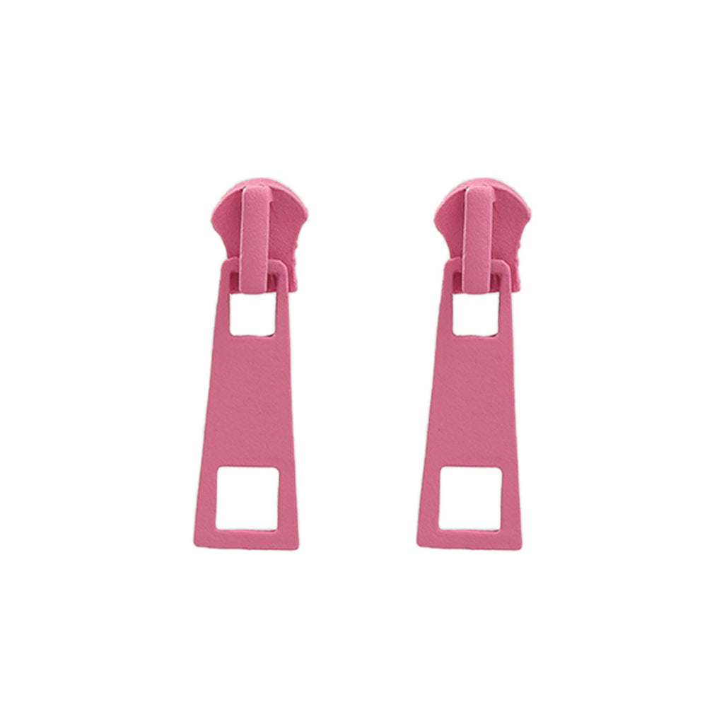 Playful Zipper Pull Dangle Earrings - Pink