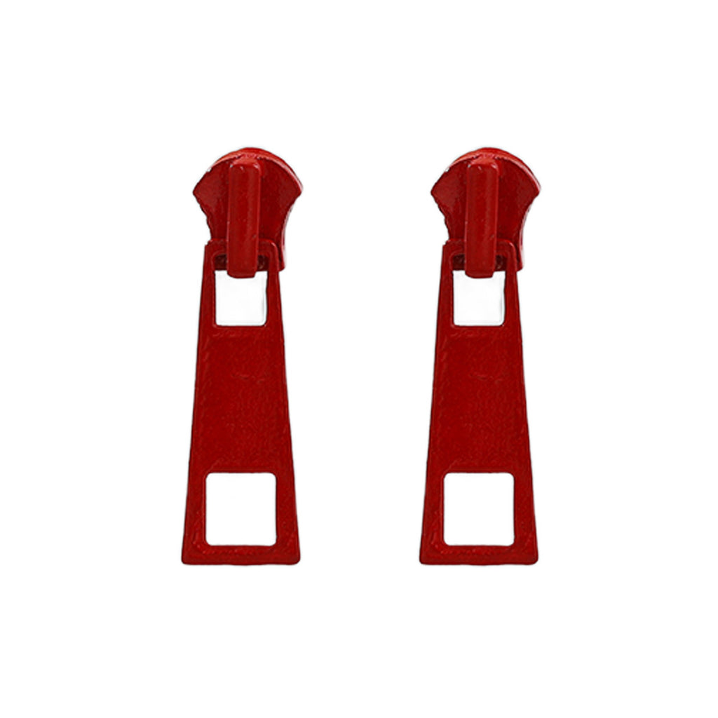 Playful Zipper Pull Dangle Earrings - Red