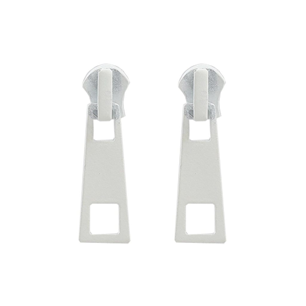 Playful Zipper Pull Dangle Earrings - White