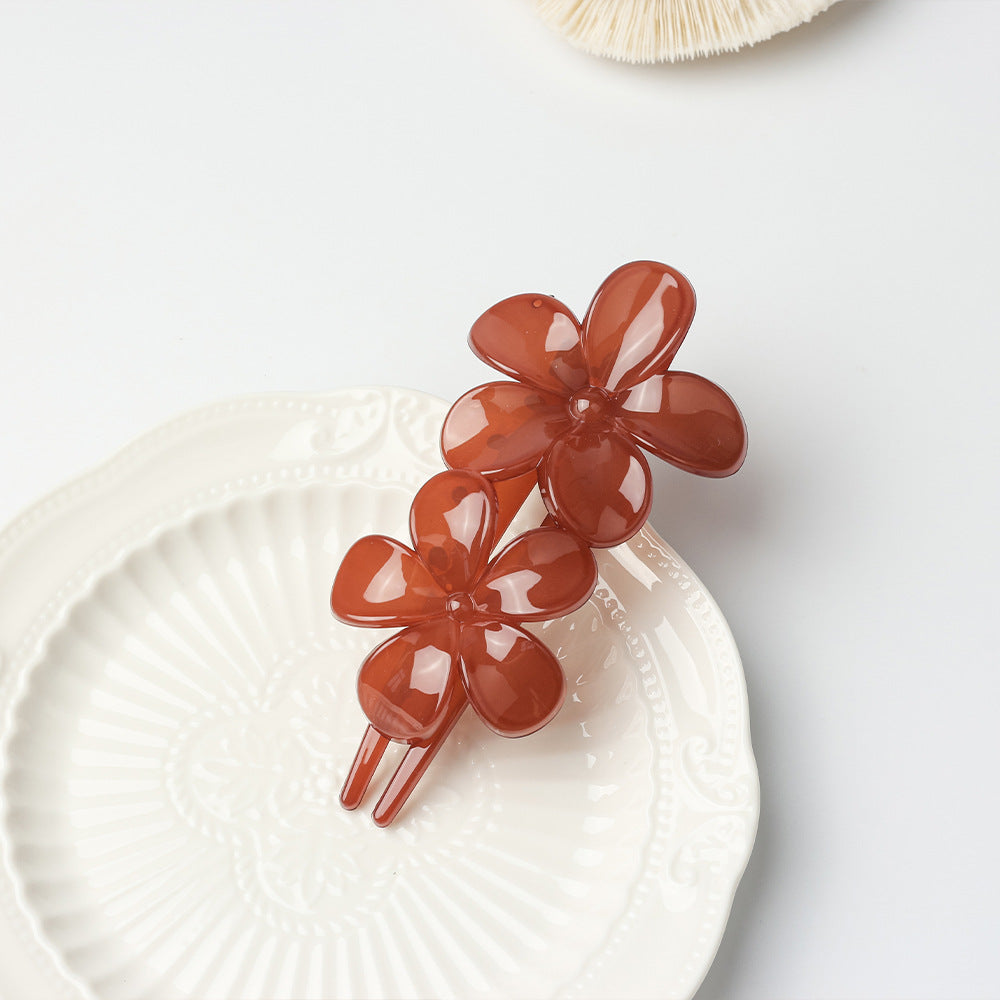 Translucent Double Flower Hair Claw Clip - Coffee