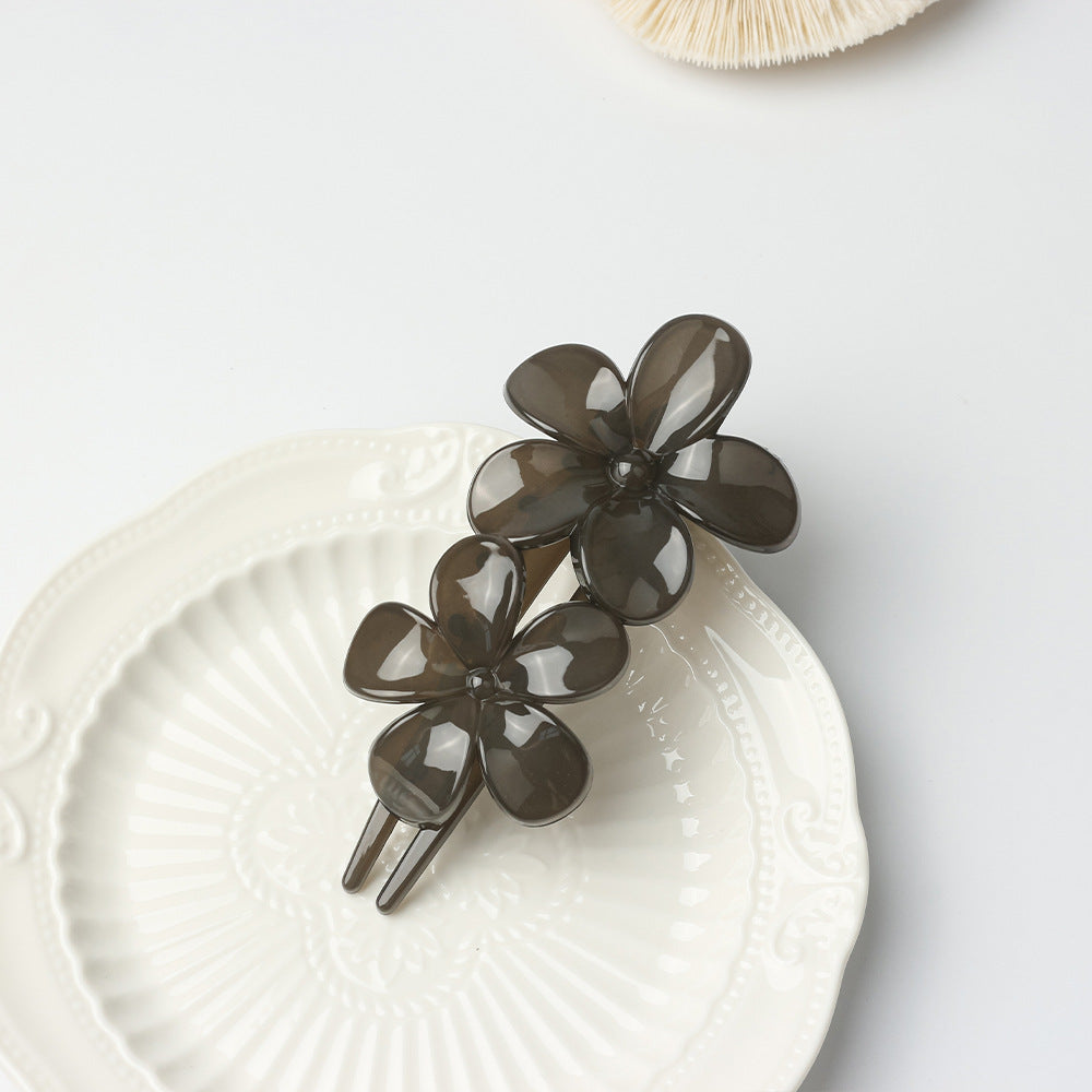 Translucent Double Flower Hair Claw Clip - Grey