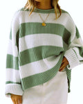 Oversized Rugby Stripe Drop Shoulder Sweater - Green