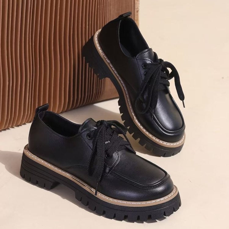 Lace-Up Platform Oxford Shoes - Matte Black