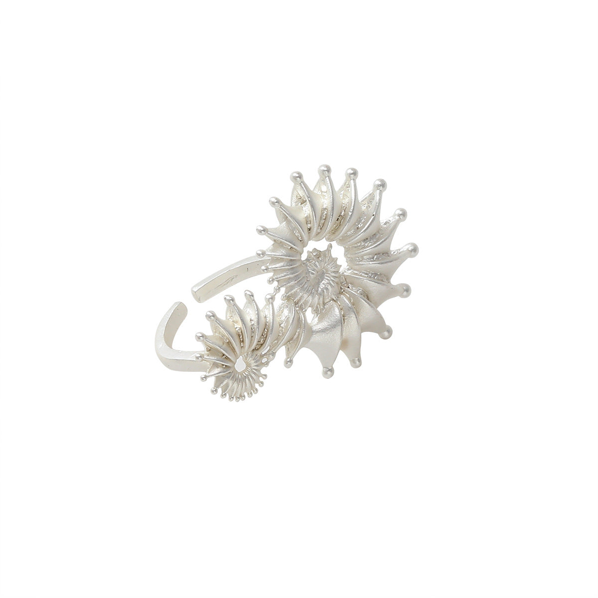 Textured Sea Urchin Adjustable Open Ring - Silver