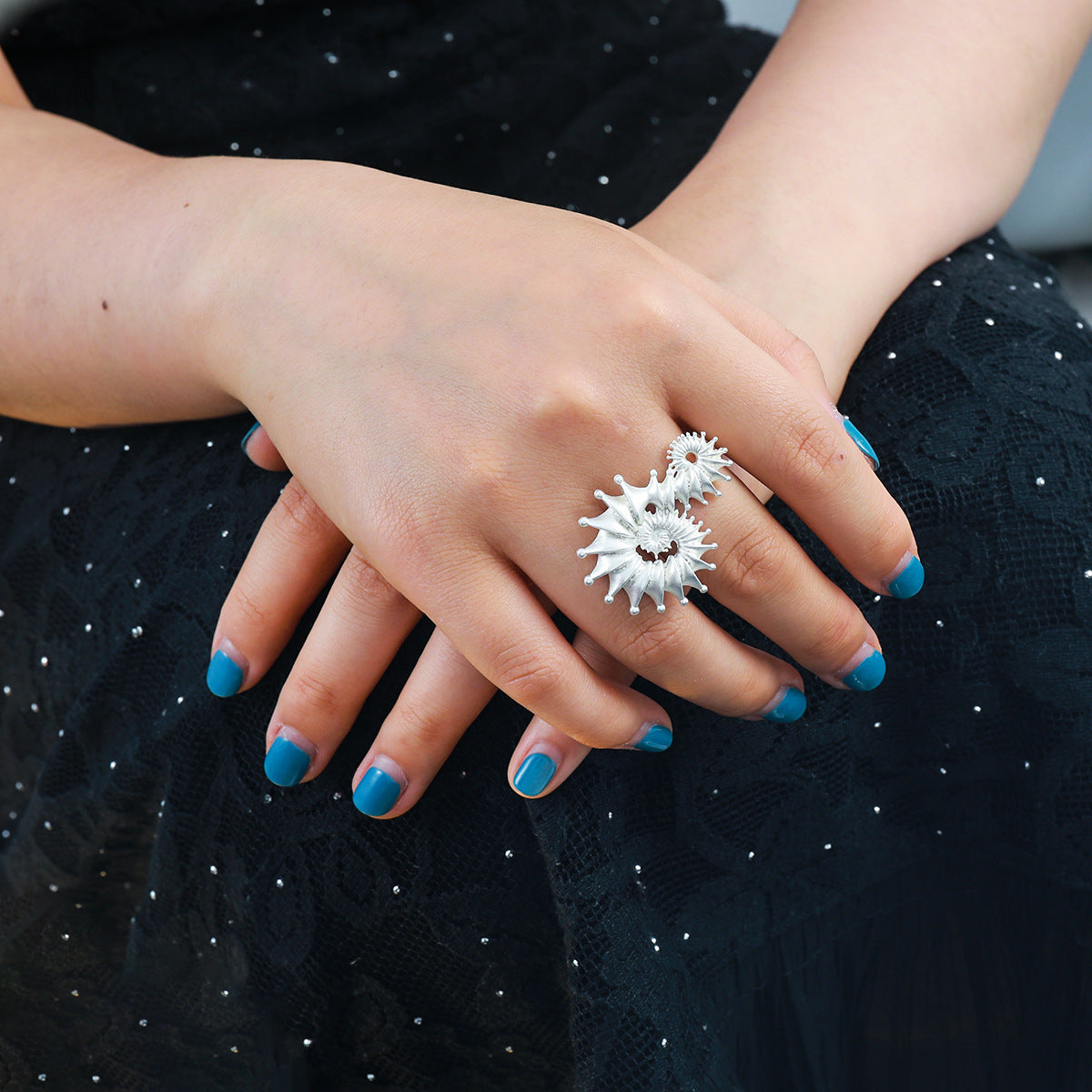 Textured Sea Urchin Adjustable Open Ring