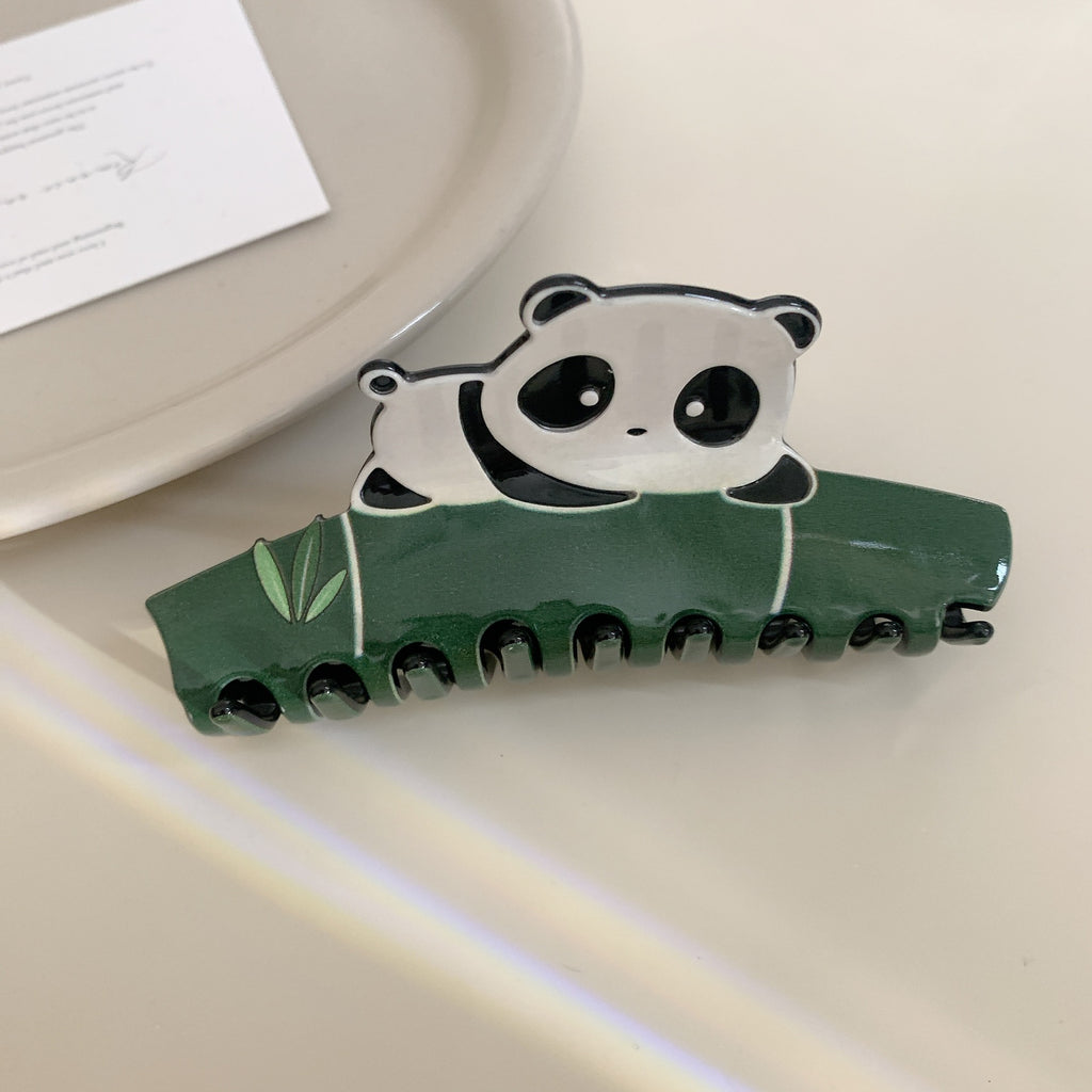 Panda and Bamboo Acetate Hair Claw - Black