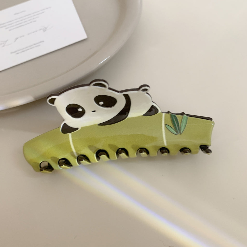 Panda and Bamboo Acetate Hair Claw - Brown