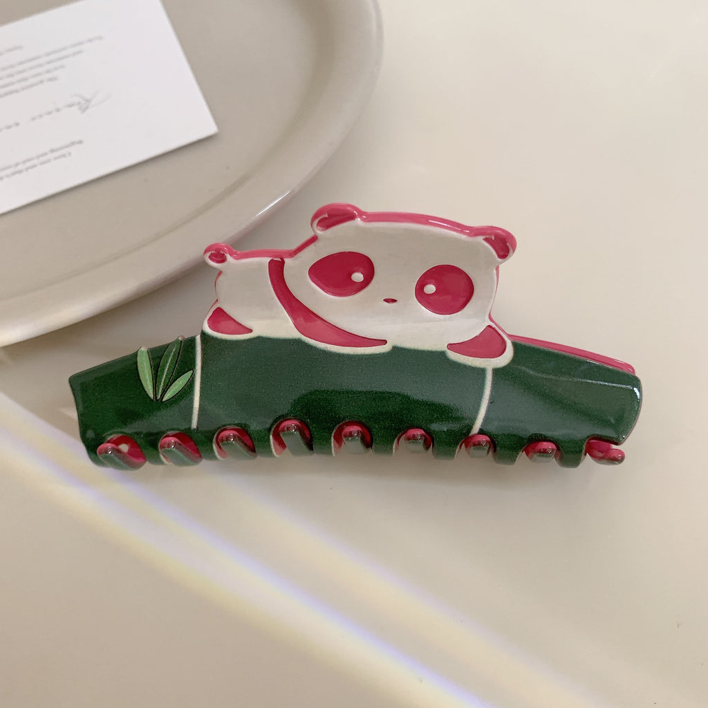 Panda and Bamboo Acetate Hair Claw - Pink